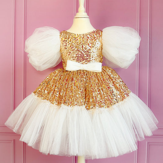 Jasmin Party Dress | White & Gold