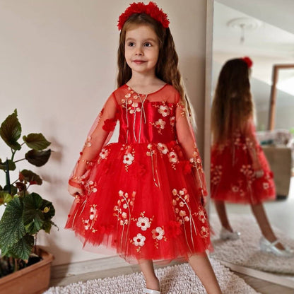 Dress with flowers - Red