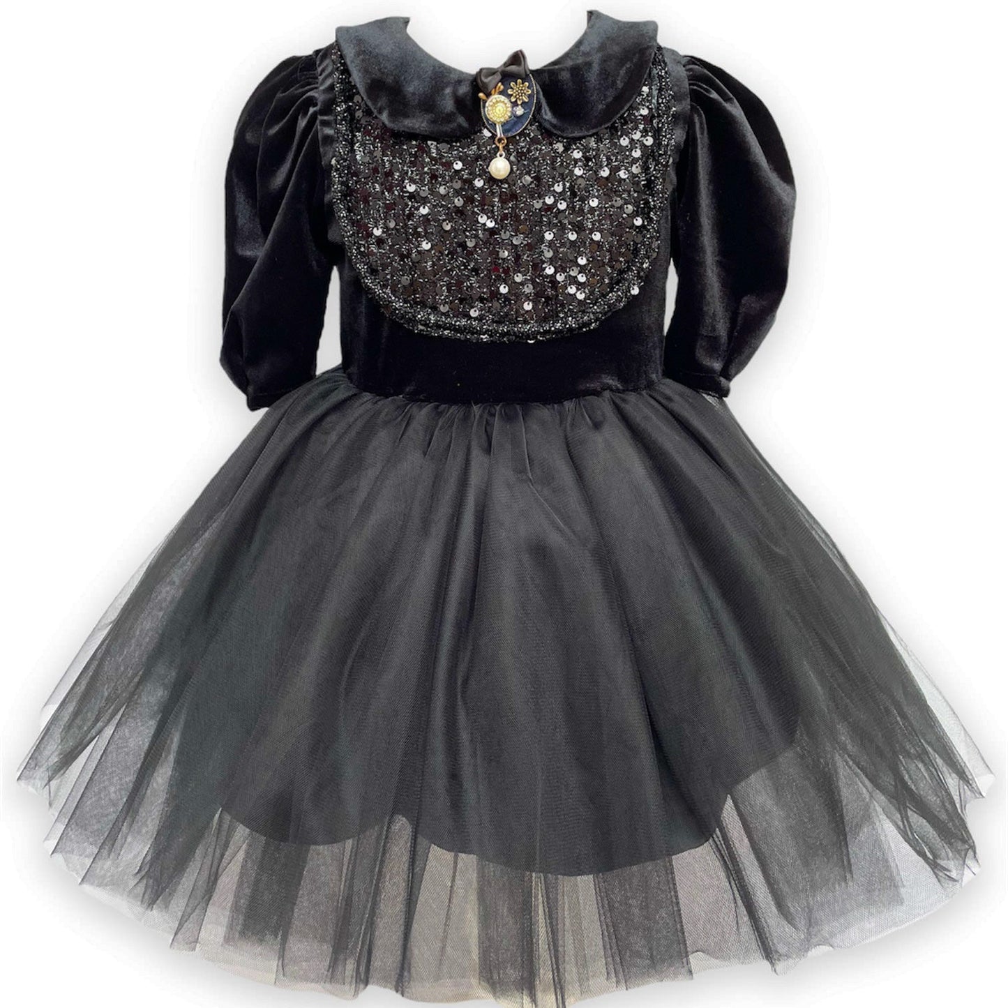 Velvet Girls Party Dress - Black