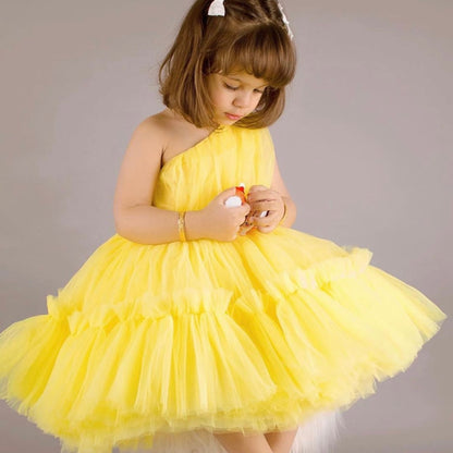 Girls Party Dress with Bow - Yellow