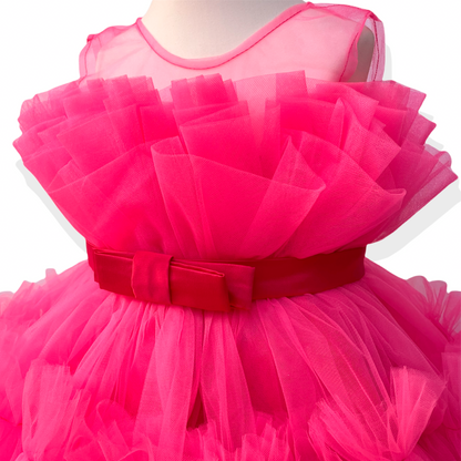 Tule meisjes feestjurk - Fuchsia