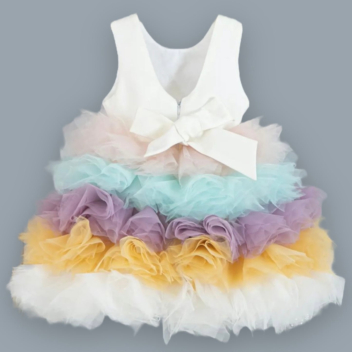 Fluffy meisjes feestjurk- Regenboog kleuren | Yamine