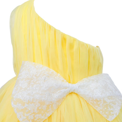 Girls Party Dress with Bow - Yellow