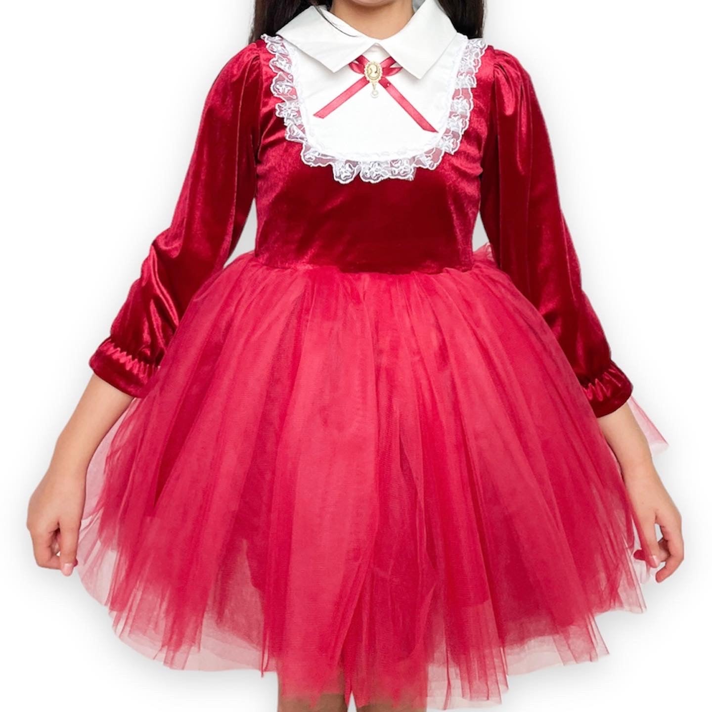 Girls Velvet and Tulle Party Dress | Red