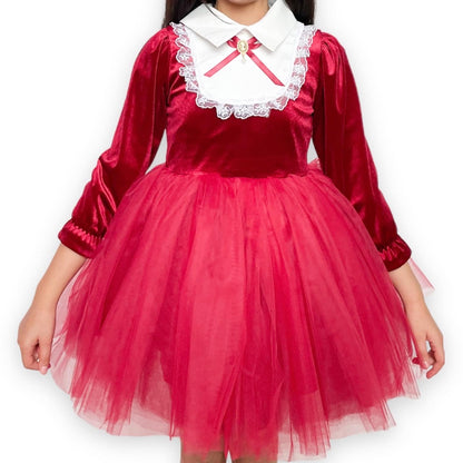 Girls Velvet and Tulle Party Dress | Red