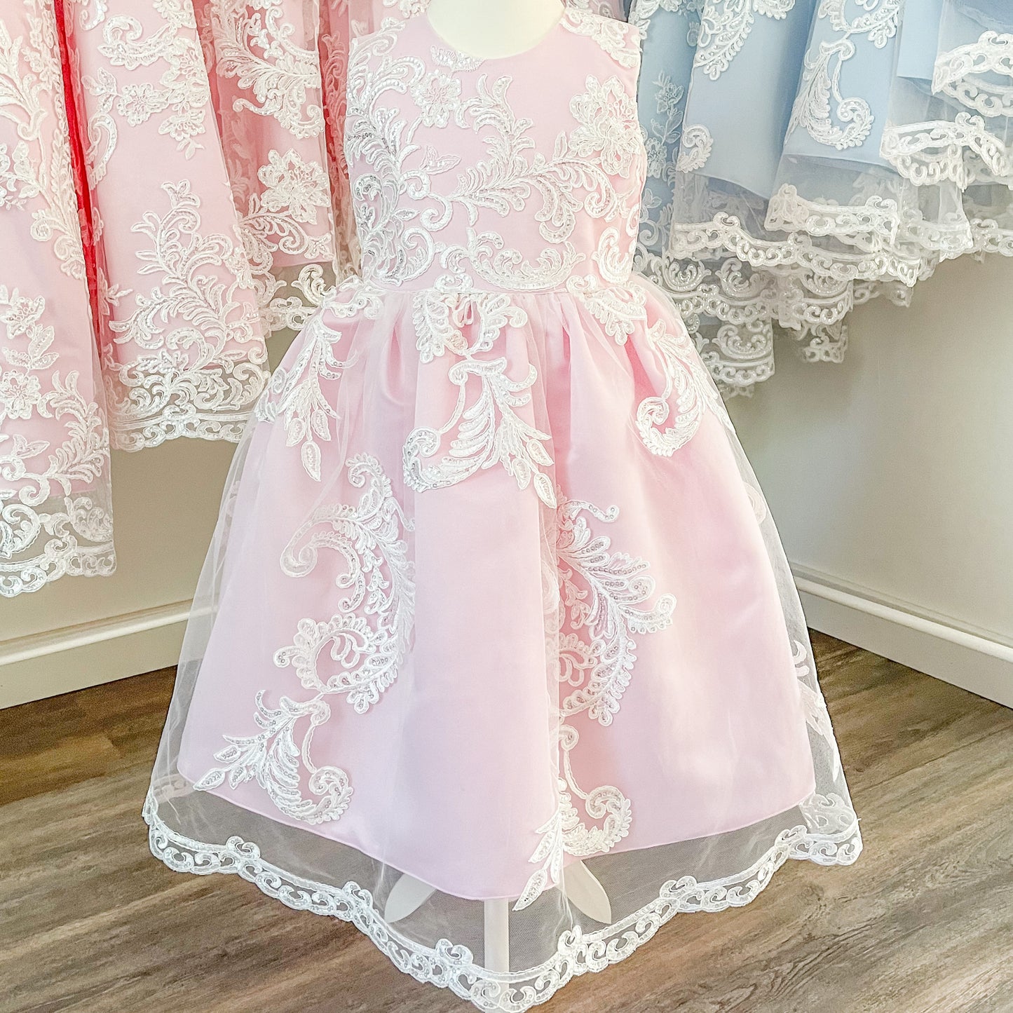 Long Lace Party Dress Girl - Pink