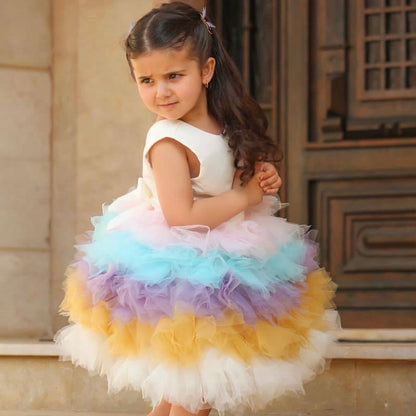 Fluffy Girls Party Dress- Rainbow Colors