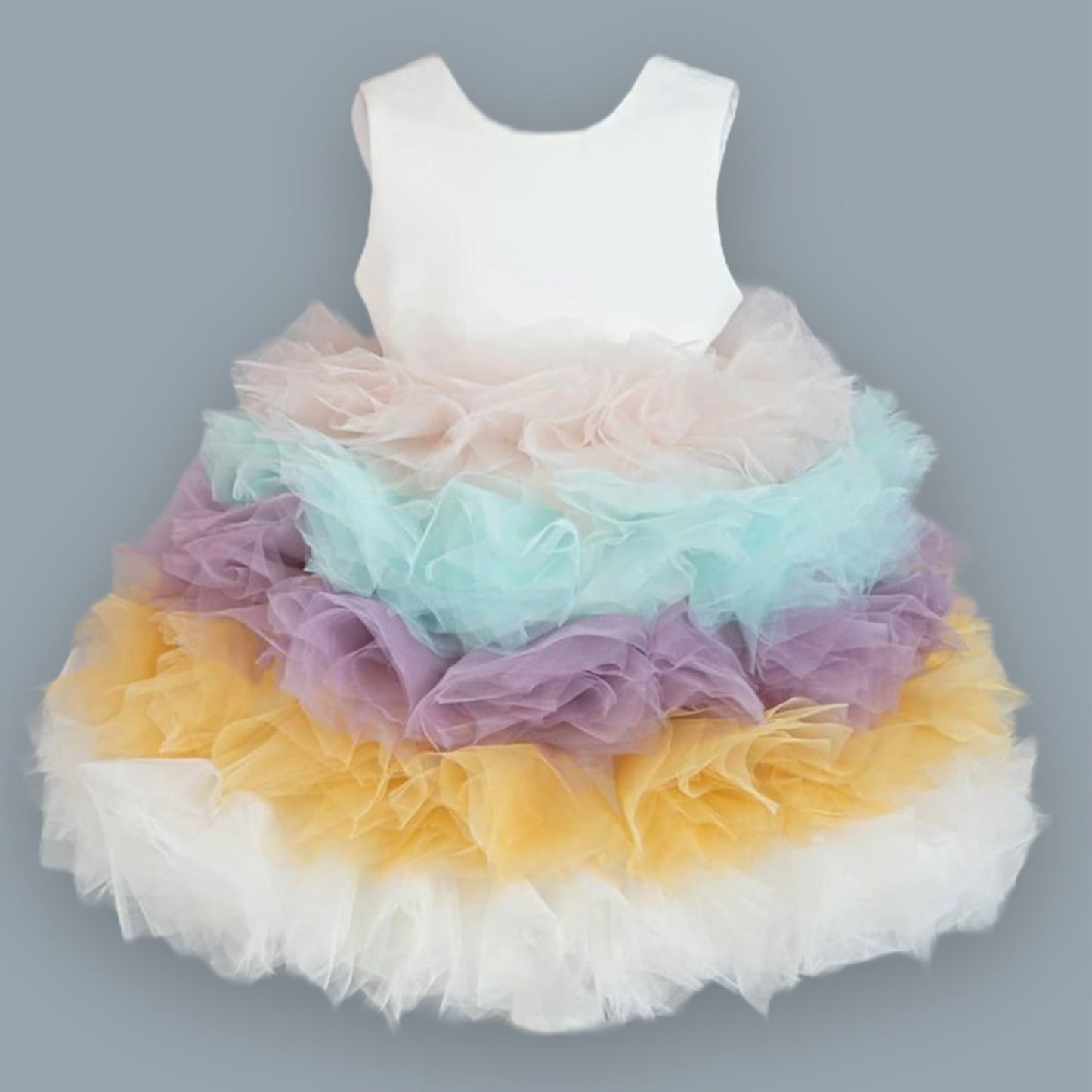 Fluffy meisjes feestjurk- Regenboog kleuren | Yamine