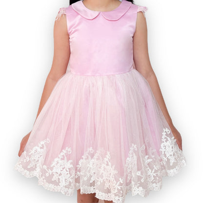 Girls Party Dress with Collar - Pink